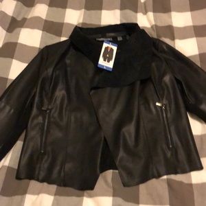 Faux leather drape jacket
